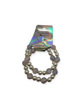 White Pink Glitter Beaded Bracelets One Size